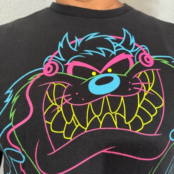 Vtg Looney Tunes Tasmanian Devil Men Black Crew Neck T-Shirt Size L 100% Cotton - Picture 3 of 11